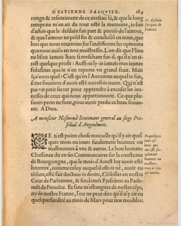 1586_LesLettresd'EstiennePasquier_Livre6_Lettre IV 1586_LesLettresd'EstiennePasquier_Livre6_Lettre IV