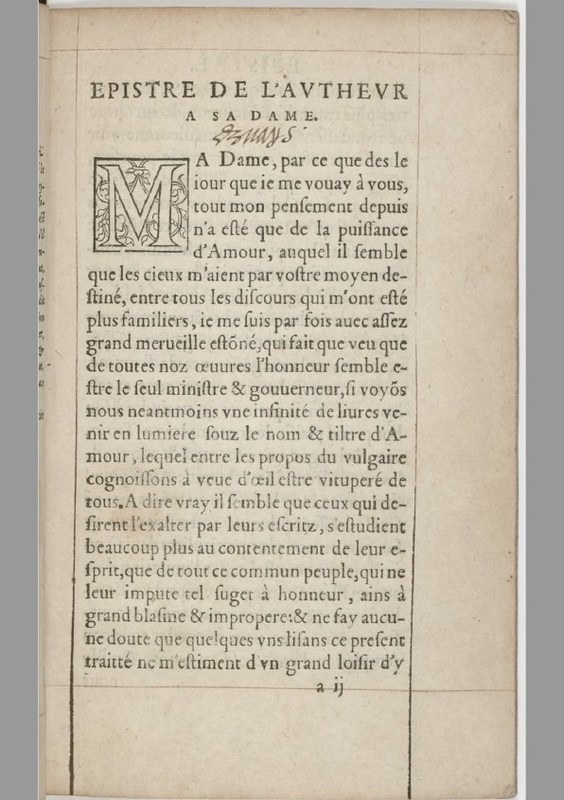 1555_Le Monophile_Épître dédicatoire 1555_Le Monophile_Épître dédicatoire