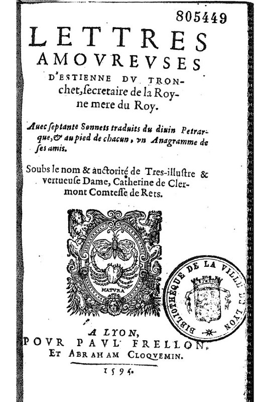1595_Lettres amoureuses d'Estienne Du Tronchet_Page de titre 1595_Lettres amoureuses d'Estienne Du Tronchet_Page de titre