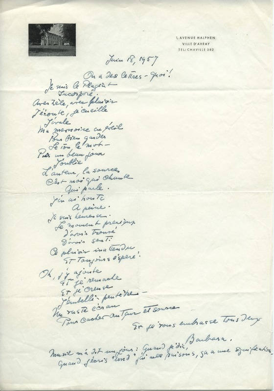 Lettre de Barbara Church à Jean Paulhan (18 juin 1957)