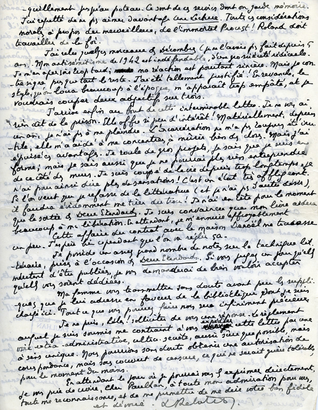 Lettre de Lucien Rebatet à Jean Paulhan, 1951-03-22