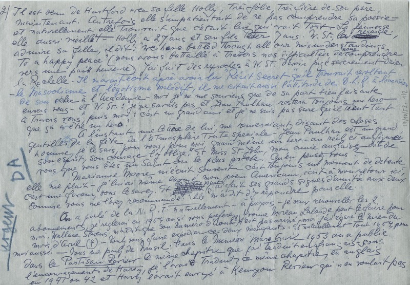 Lettre de Barbara Church à Jean Paulhan (17 octobre 1953)