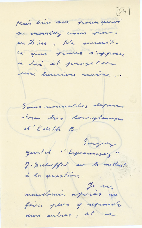 Lettre de Pierre-André Benoit à Jean Paulhan, 1954