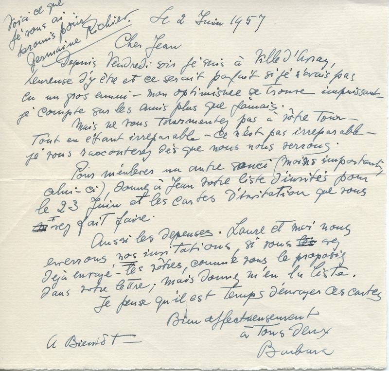 Lettre de Barbara Church à Jean Paulhan (2 juin 1957)
