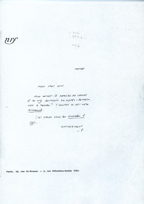 Lettre de Jean Paulhan à André Rolland de Renéville, 1931-05