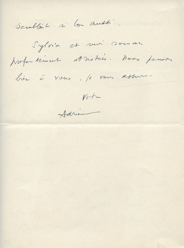 Lettre d'Adrienne Monnier à Jean Paulhan, 1931-03-18