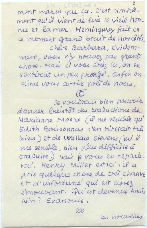 Lettre de Jean Paulhan à Barbara Church (6 février 1953)