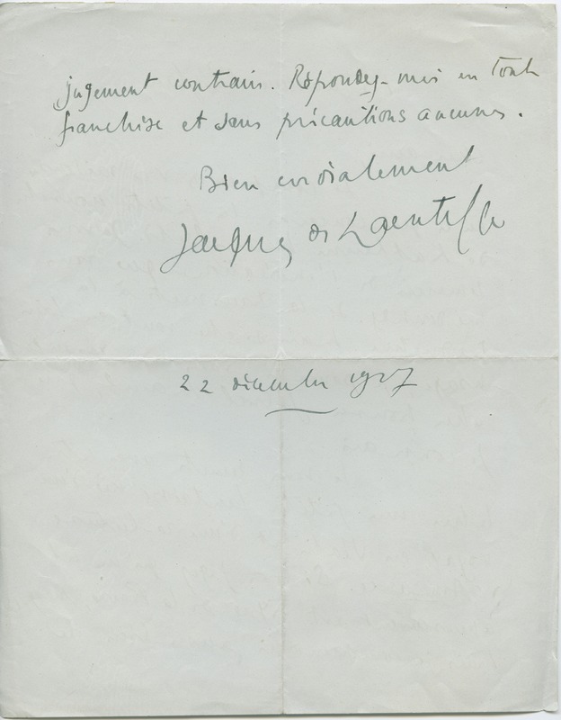 Lettre de Jacques de Lacretelle à Jean Paulhan (22 décembre 1927)