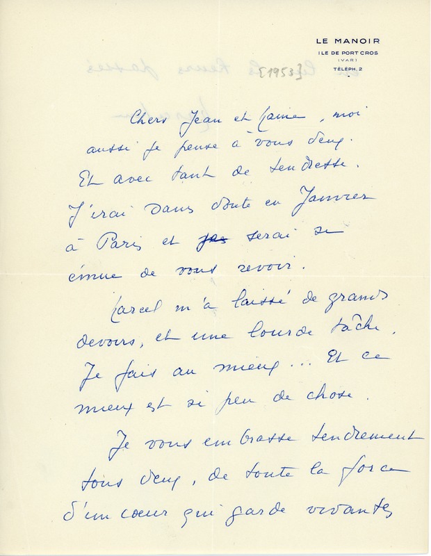Lettre de Marcel Henry à Jean Paulhan, 1953