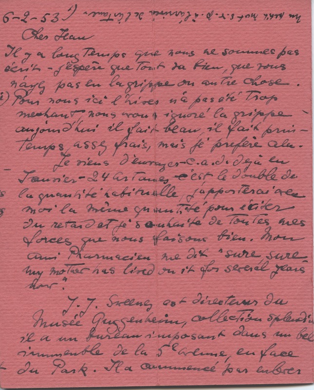 Lettre de Barbara Church à Jean Paulhan (6 février 1953)