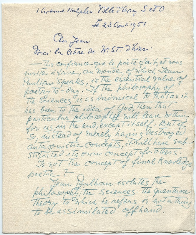 Lettre de Barbara Church à Jean Paulhan (23 août 1951)