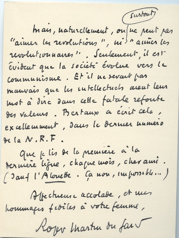 Lettre de Roger Martin du Gard à Jean Paulhan, 1935-05-09