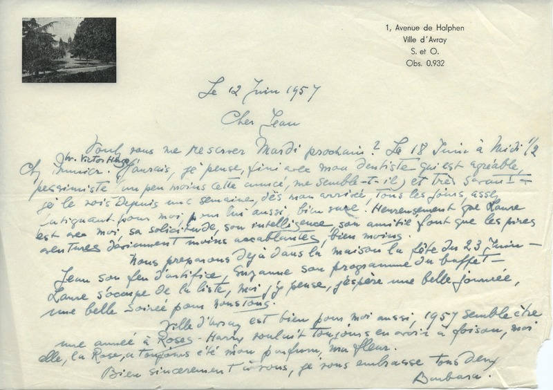 Lettre de Barbara Church à Jean Paulhan (12 juin 1957)