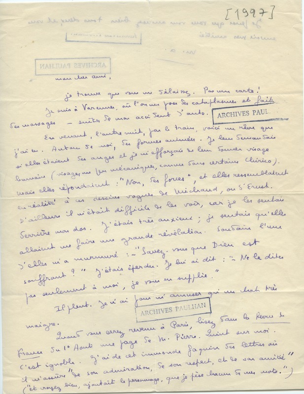 Lettre de Marcel Arland à Jean Paulhan, 1927 Lettre de Marcel Arland à Jean Paulhan, 1927