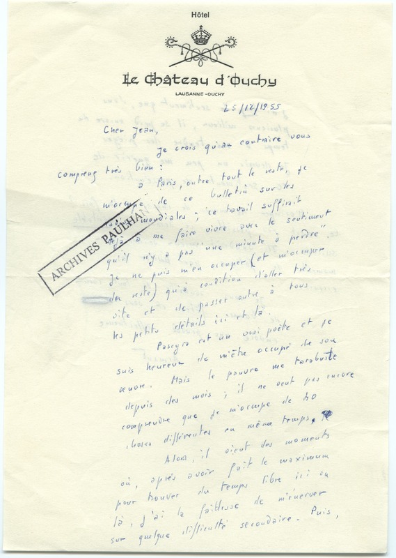 Lettre d'Armand Robin à Jean Paulhan (25 décembre 1955)