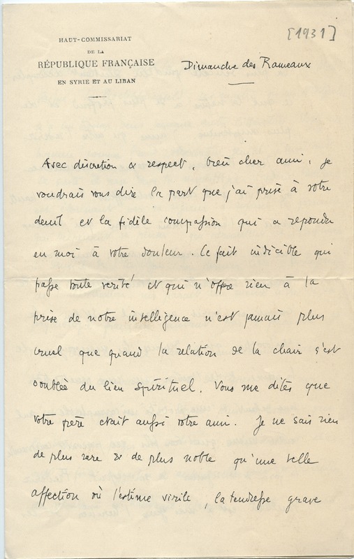 Lettre de Gabriel Bounoure à Jean Paulhan, 1931