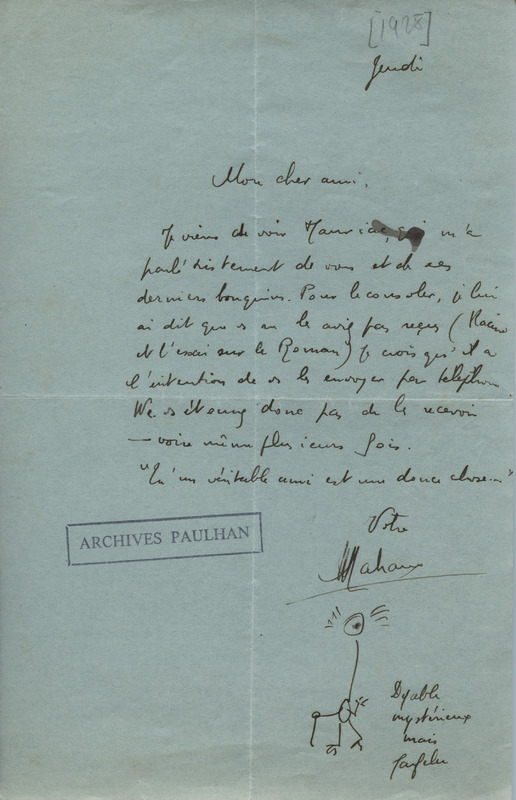 Lettre d'André Malraux à Jean Paulhan, 1928