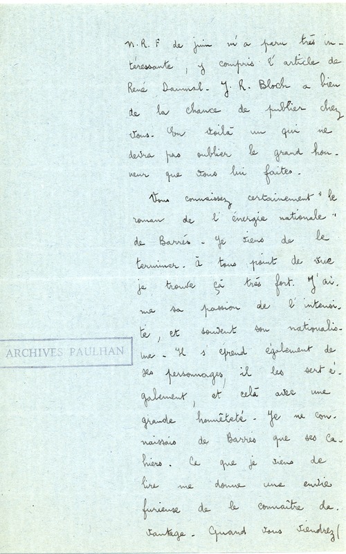 Lettre de Pierre Minet à Jean Paulhan, 1932-06-17