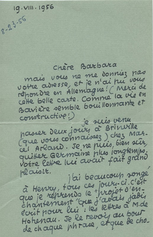 Lettre de Jean Paulhan à Barbara Church (19 août 1956)