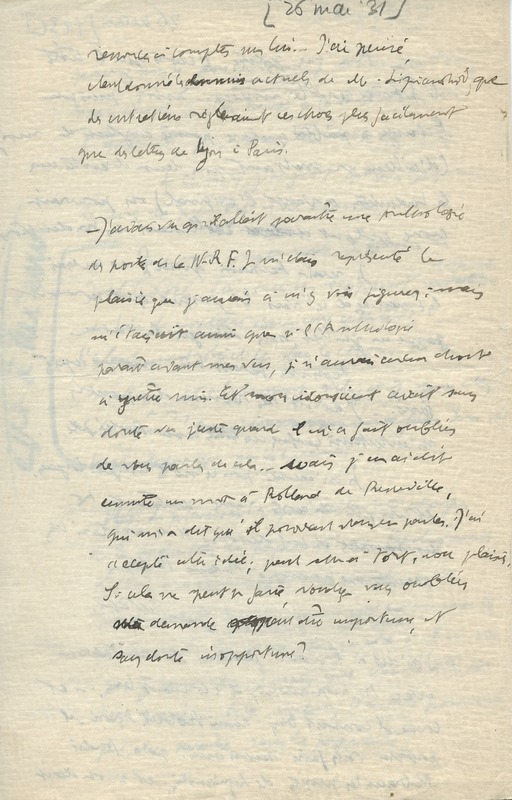 Lettre de Jean Wahl à Jean Paulhan, 1931-05-26