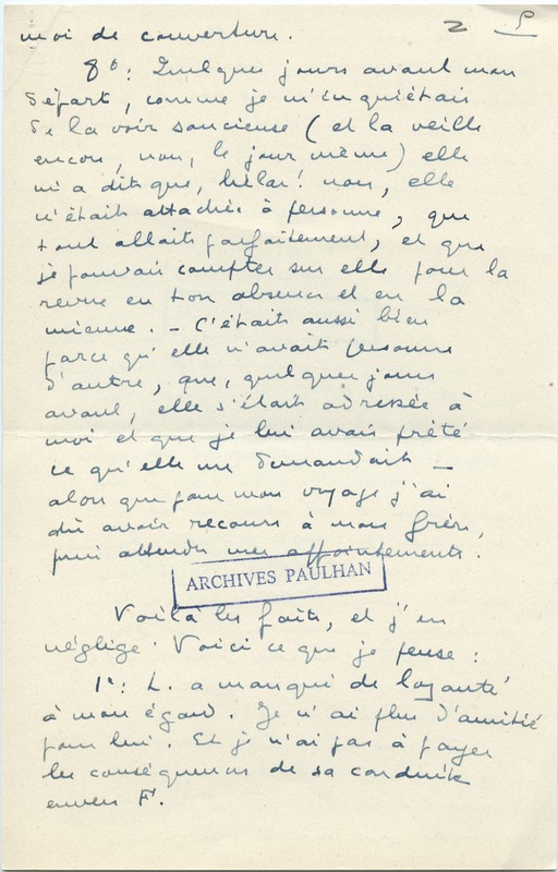 Lettre de Marcel Arland à Jean Paulhan, 1957