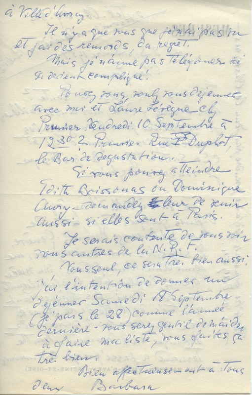 Lettre de Barbara Church à Jean Paulhan (8 septembre 1954)