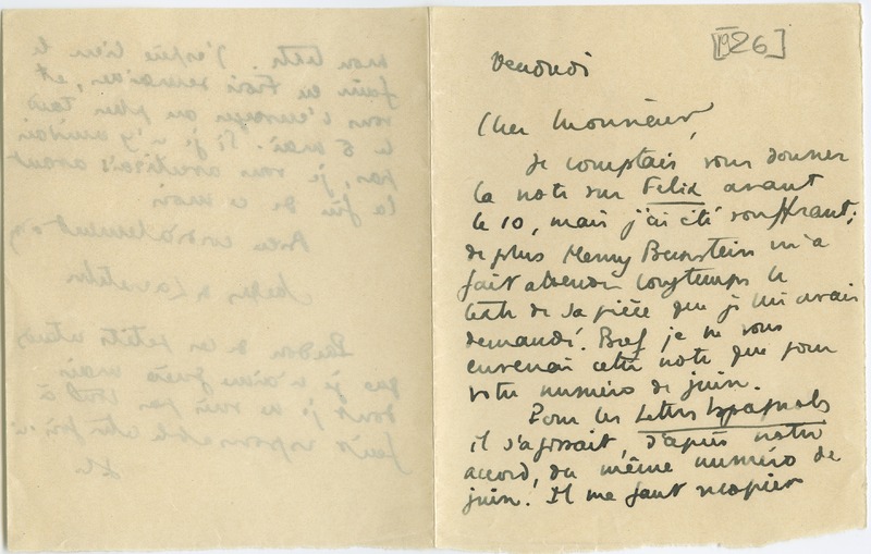 Lettre de Jacques de Lacretelle à Jean Paulhan (1926)