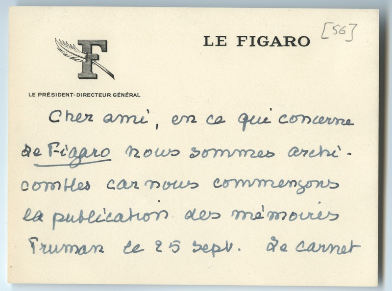 Lettre de Pierre Brisson à Jean Paulhan (1956)