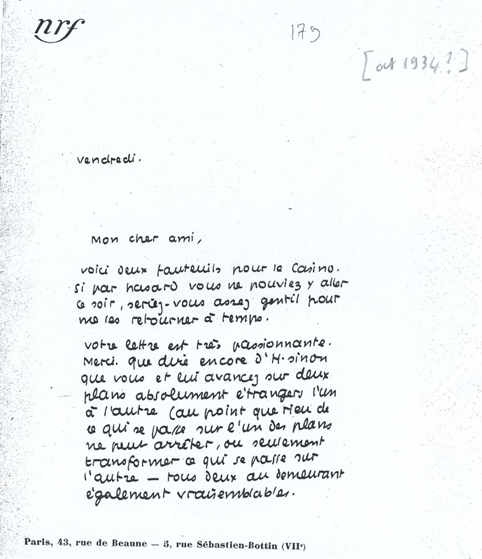 Lettre de Jean Paulhan à André Rolland de Renéville, 1934-10