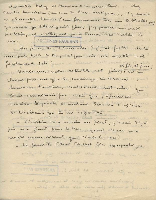 Lettre de Marcel Arland à Jean Paulhan, 1932