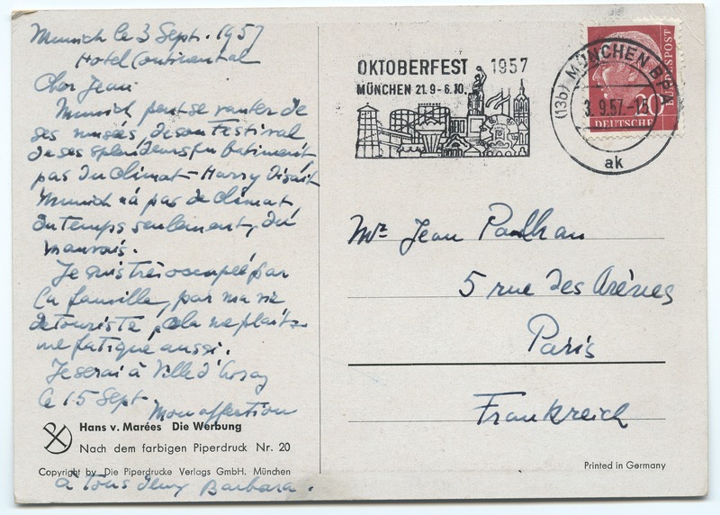 Lettre de Barbara Church à Jean Paulhan (3 septembre 1957) Lettre de Barbara Church à Jean Paulhan (3 septembre 1957)