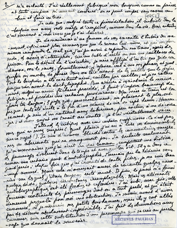 Lettre de Lucien Rebatet à Jean Paulhan, 1951-03-22