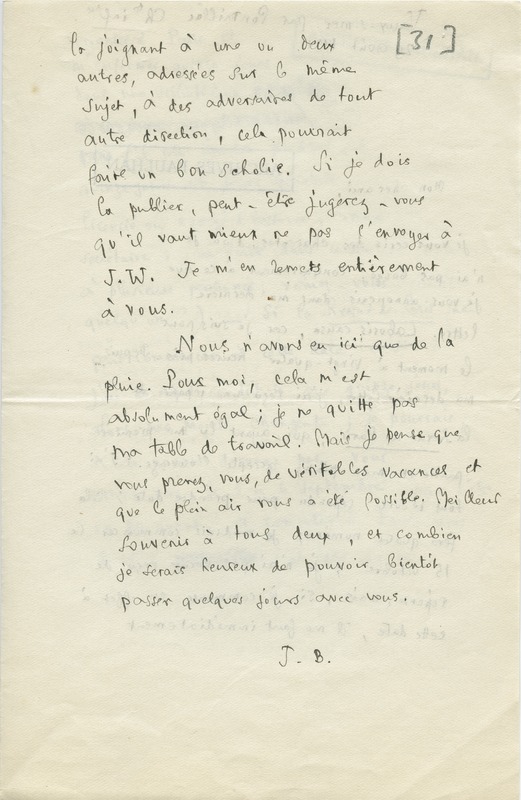 Lettre de Julien Benda à Jean Paulhan, 1931-08-31