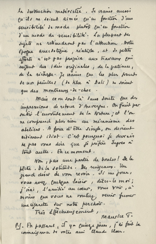 Lettre de Maurice Toesca à Jean Paulhan, 1952-09-14