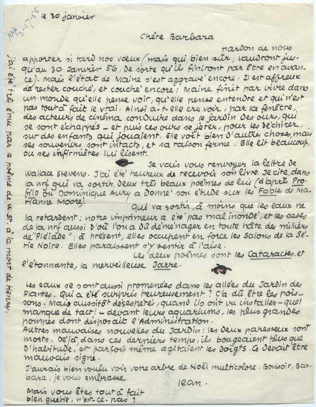 Lettre de Jean Paulhan à Barbara Church (30 janvier 1955)