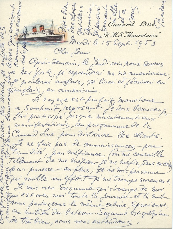 Lettre de Barbara Church à Jean Paulhan (15 septembre 1953)