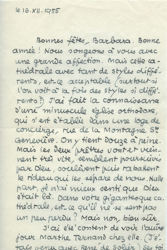 Lettre de Jean Paulhan à Barbara Church (16 décembre 1955)