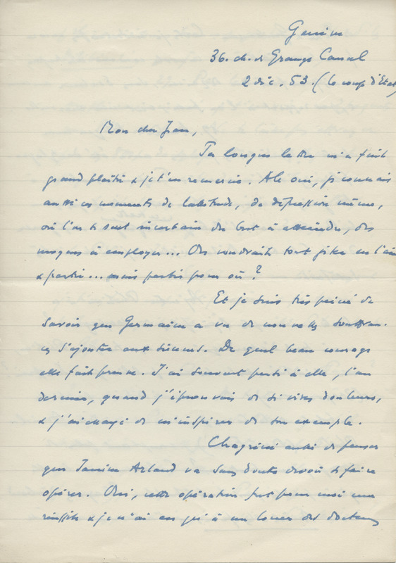 Lettre de Léon Bopp à Jean Paulhan, 1953-12-02