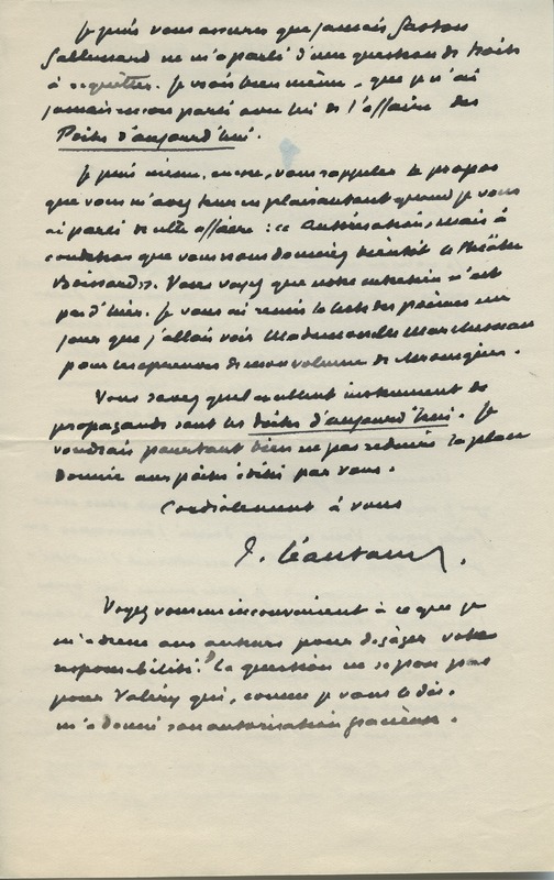 Lettre de Paul Léautaud à Jean Paulhan, 1927-03-11