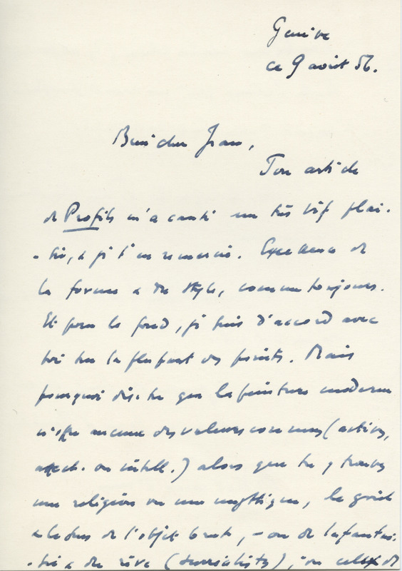 Lettre de Léon Bopp à Jean Paulhan, 1956-08-09