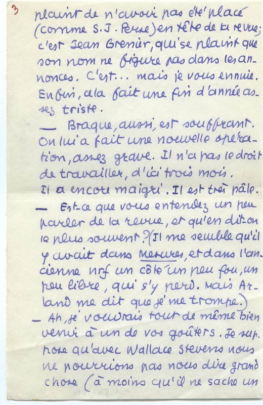 Lettre de Jean Paulhan à Barbara Church (1er janvier 1954)