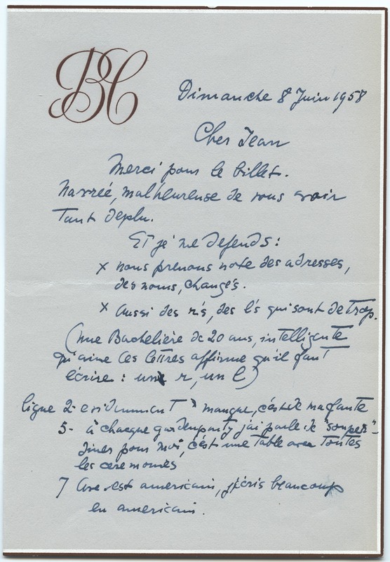 Lettre de Barbara Church à Jean Paulhan (8 juin 1958)