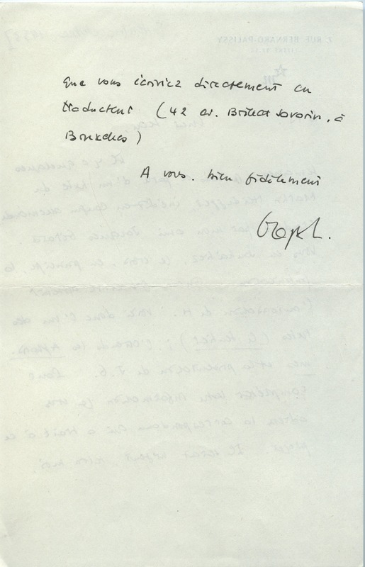 Lettre de Georges Lambrichs à Jean Paulhan, 1953 Lettre de Georges Lambrichs à Jean Paulhan, 1953