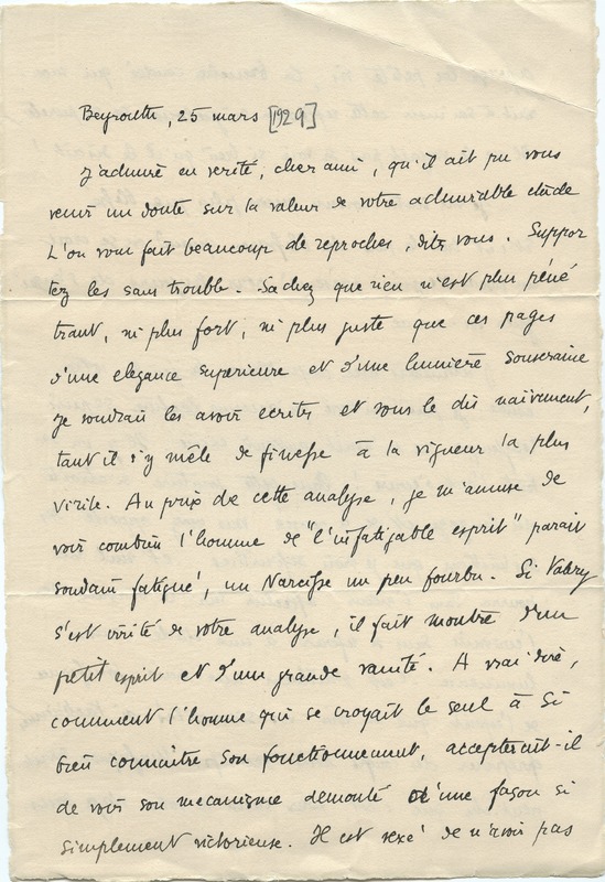 Lettre de Gabriel Bounoure à Jean Paulhan, 1929-03-25