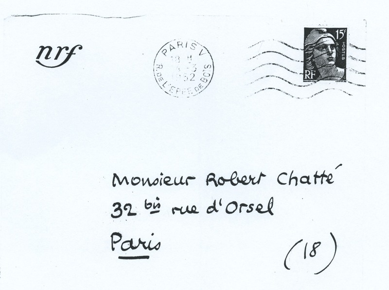 Lettre de Jean Paulhan à Robert Chatté, 1952