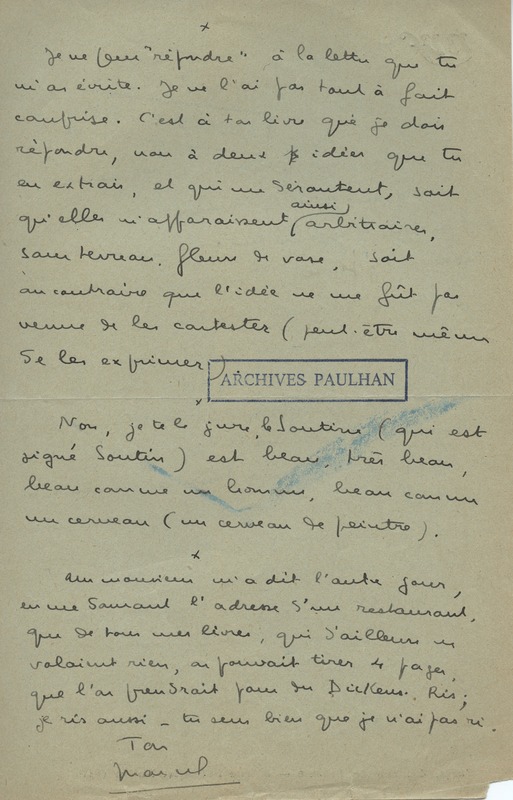 Lettre de Marcel Arland à Jean Paulhan, 1932