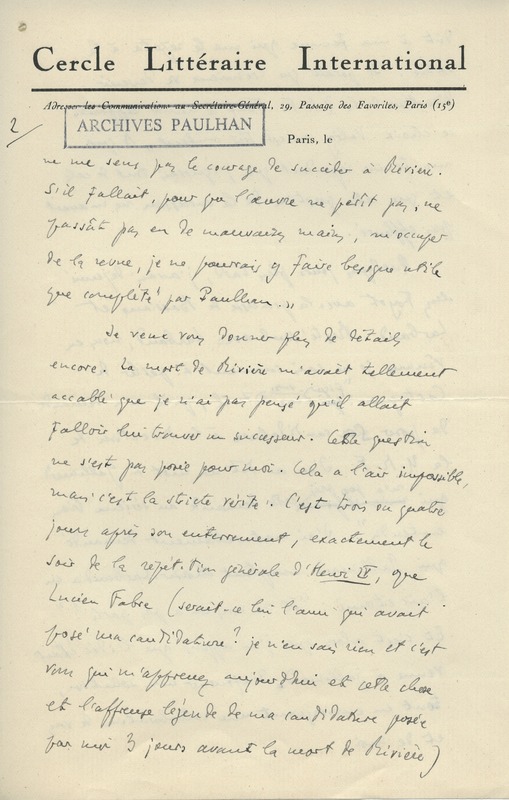 Lettre de Benjamin Crémieux à Jean Paulhan, 1925-10-23