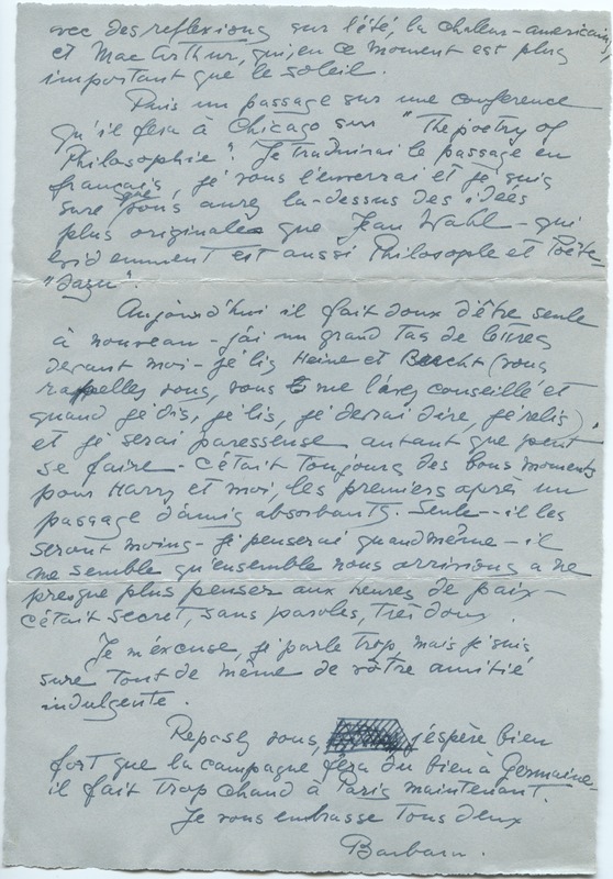 Lettre de Barbara Church à Jean Paulhan (30 juillet 1951)