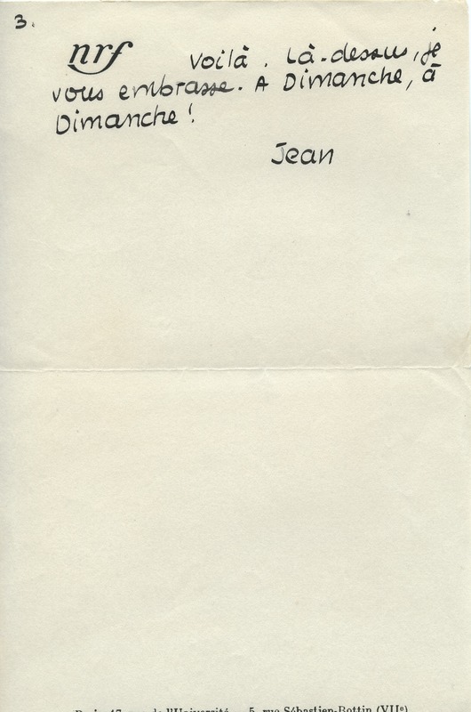Lettre de Jean Paulhan à Barbara Church (1954)