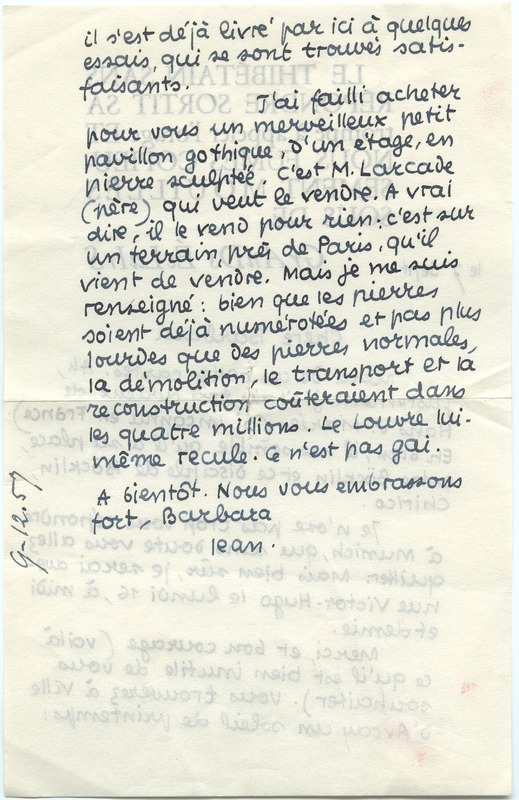 Lettre de Jean Paulhan à Barbara Church (7 septembre 1957)